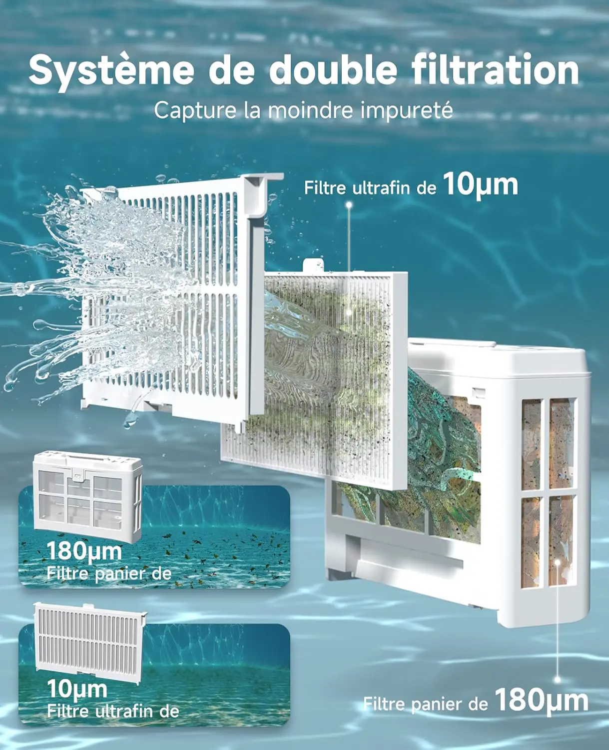 Robot piscine noir 150 m² vue 3