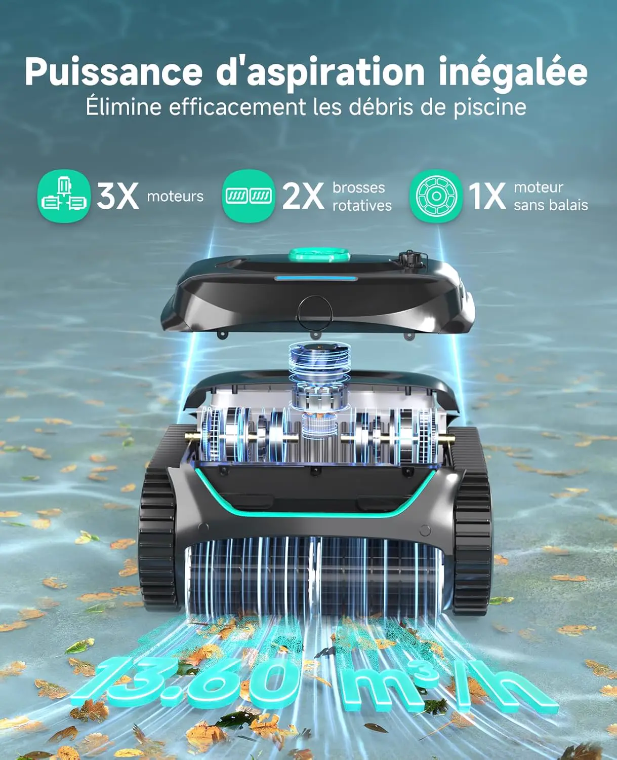 Robot piscine noir 150 m² vue 4