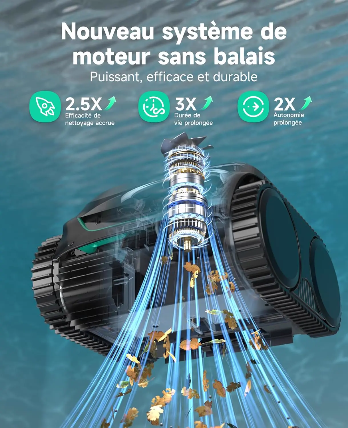Robot piscine noir 150 m² vue 5