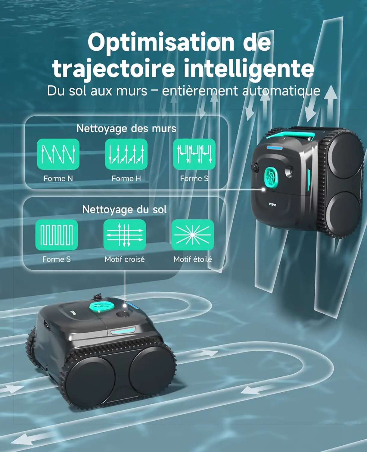 Robot piscine noir 150 m² vue 6