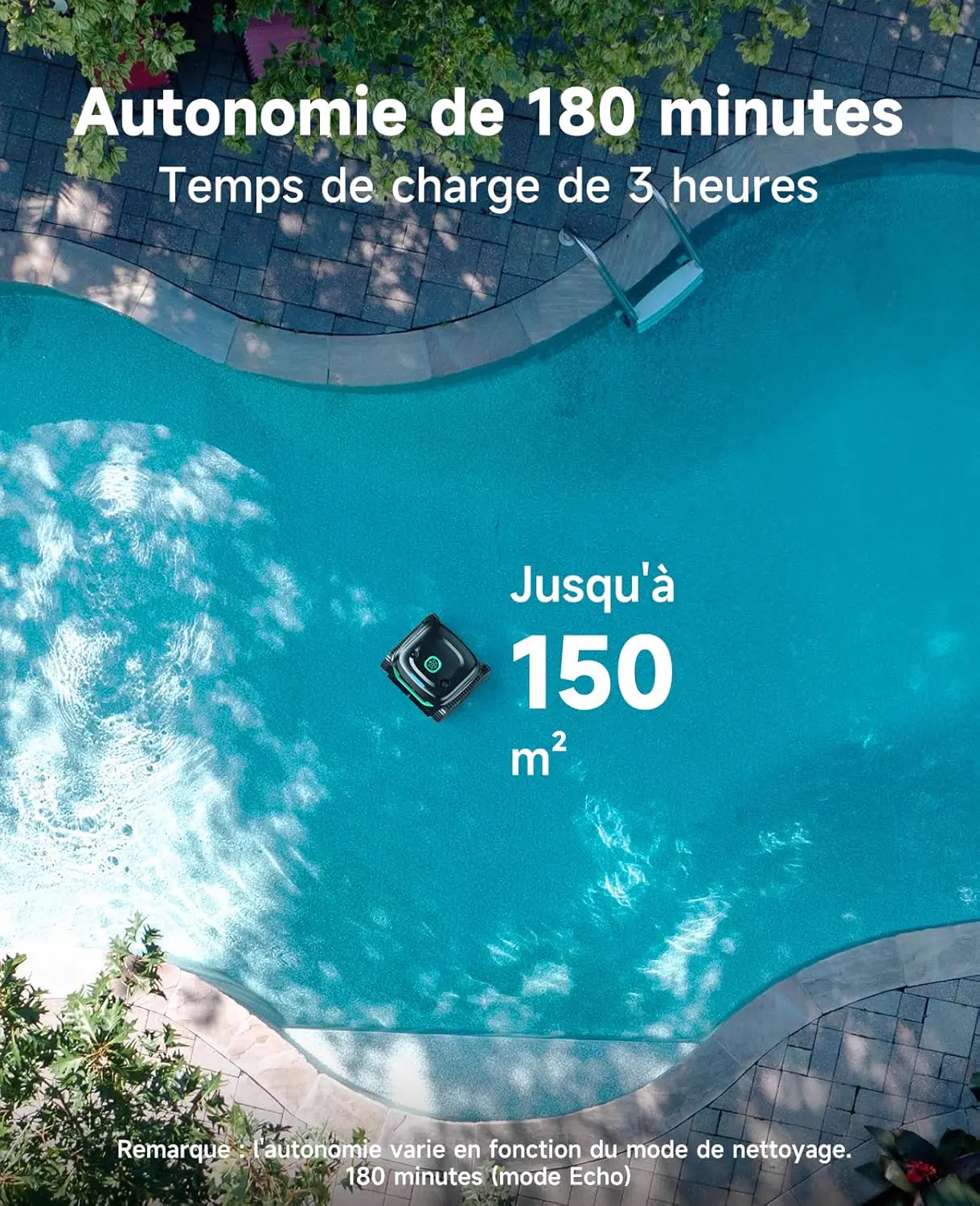 Robot piscine noir 150 m² vue 7