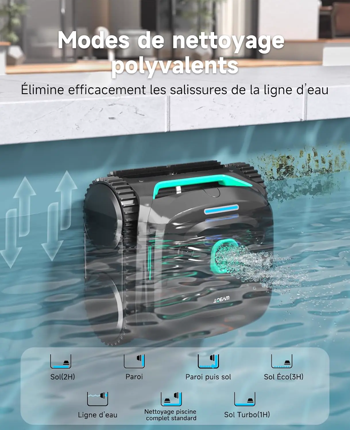 Robot piscine noir 150 m² vue 8