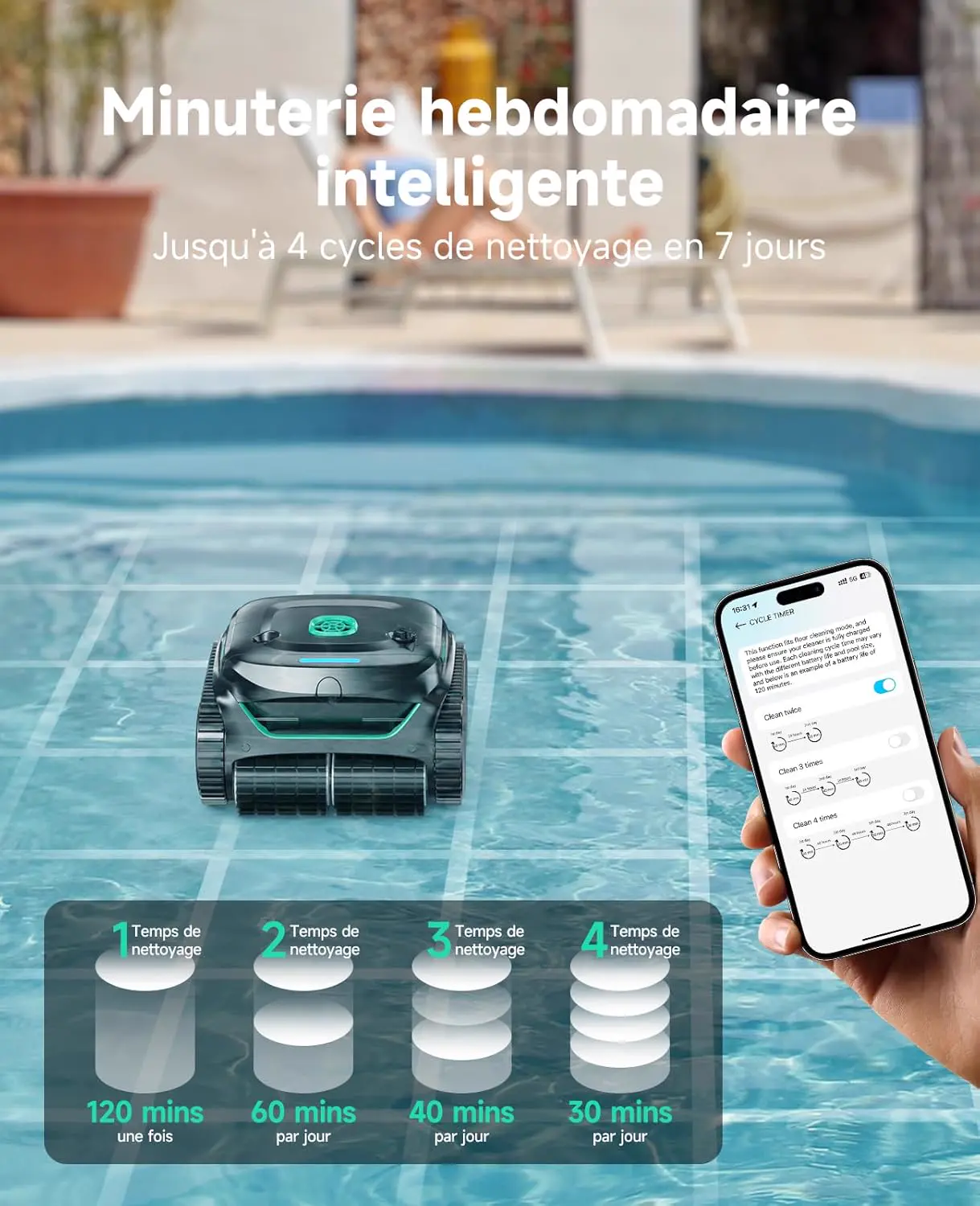 Robot piscine noir 150 m² vue 9