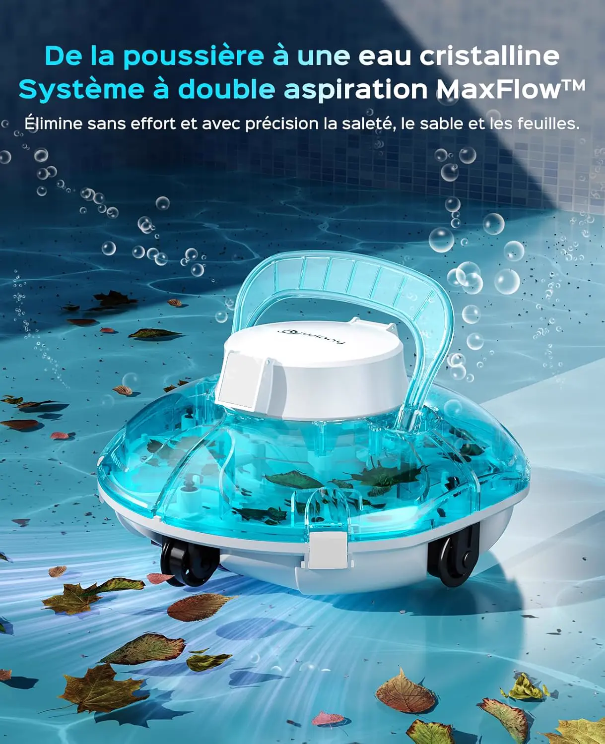 Robot piscine blanc 60 m² vue 2