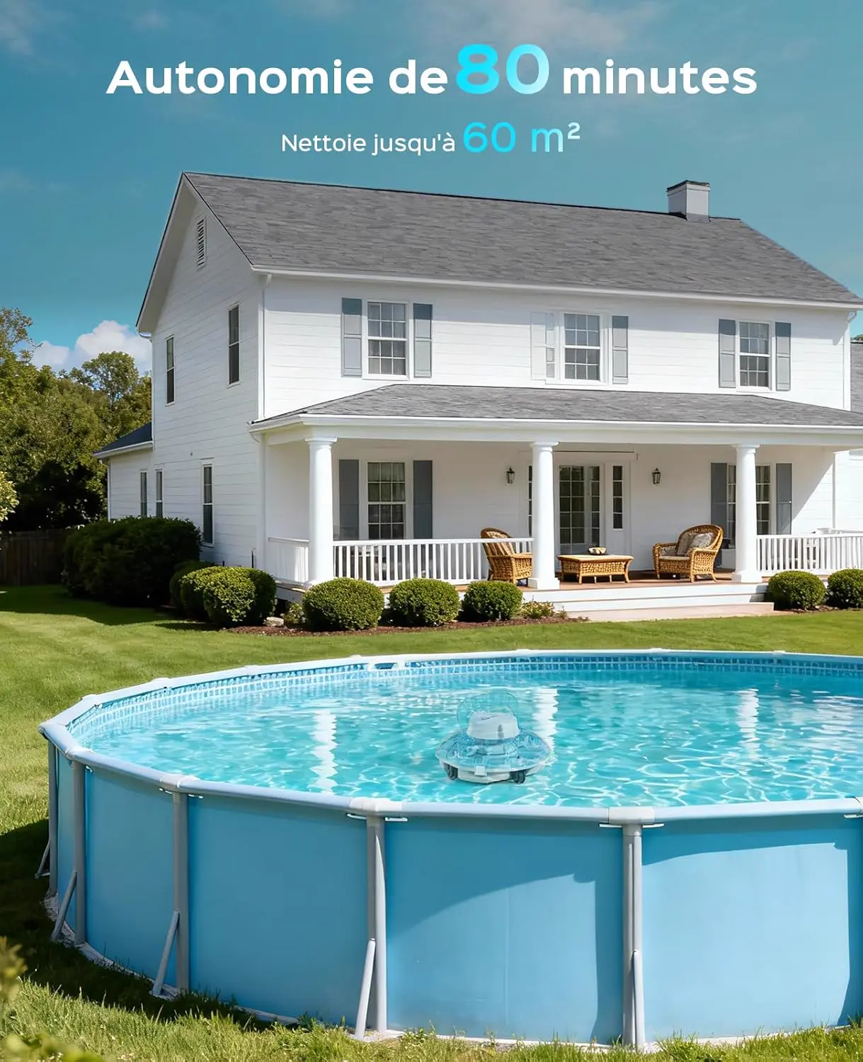 Robot piscine blanc 60 m² vue 5