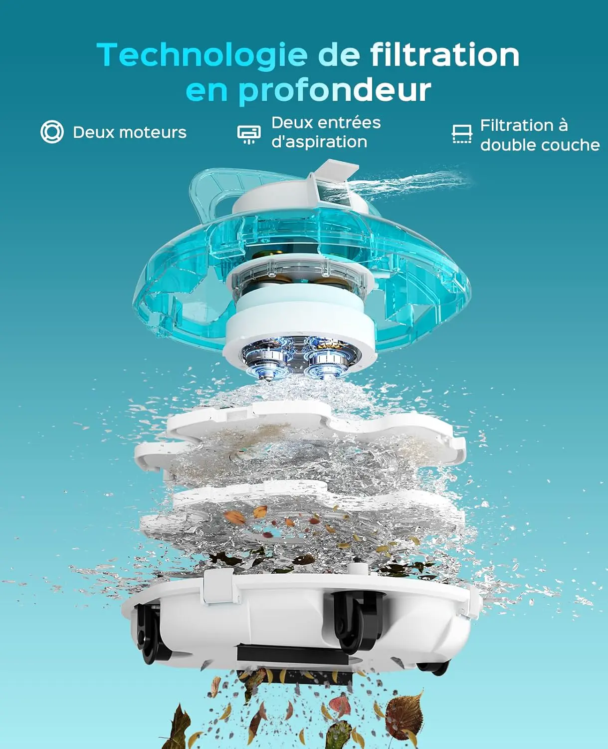 Robot piscine blanc vue 3