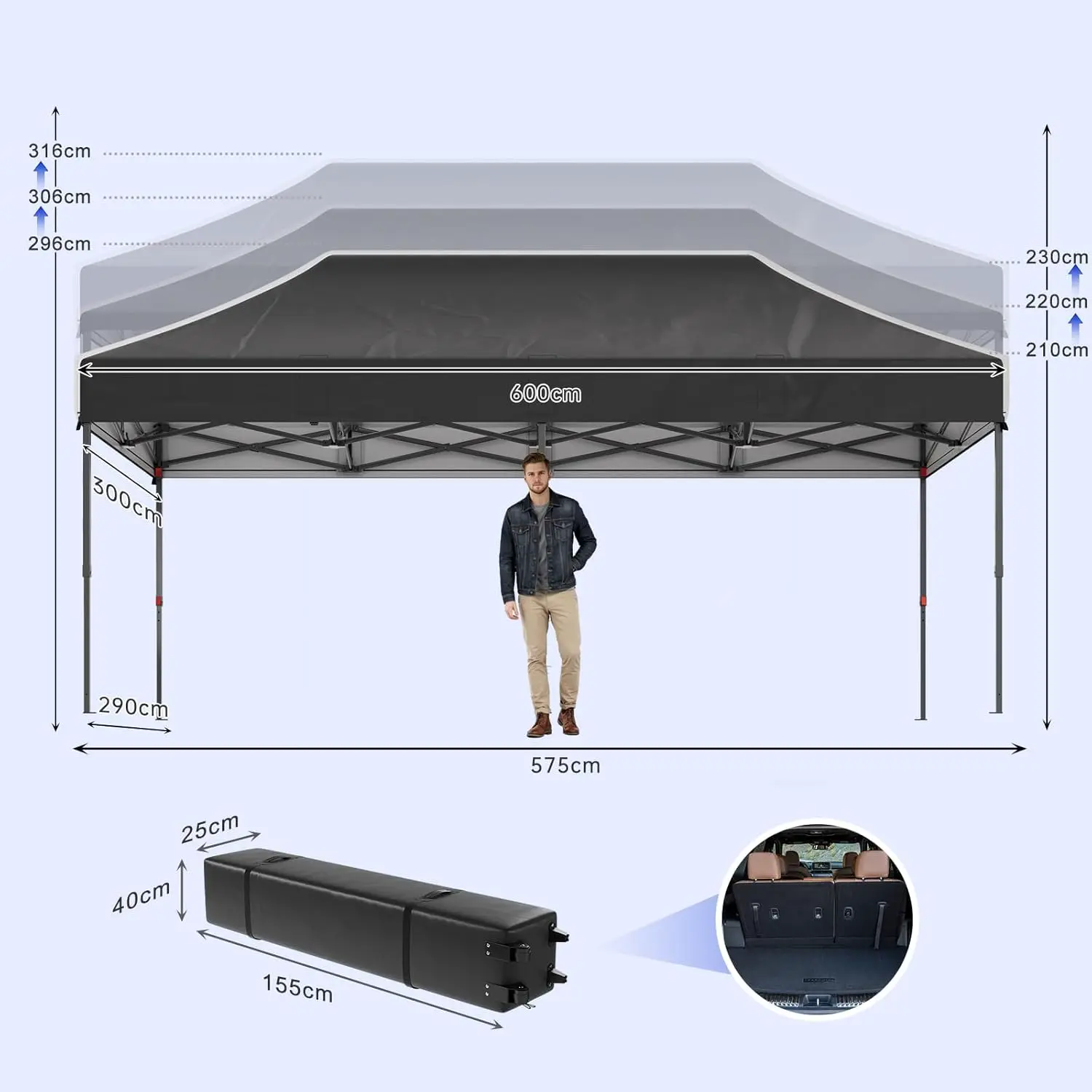Tonnelle noir 3x3m vue 2