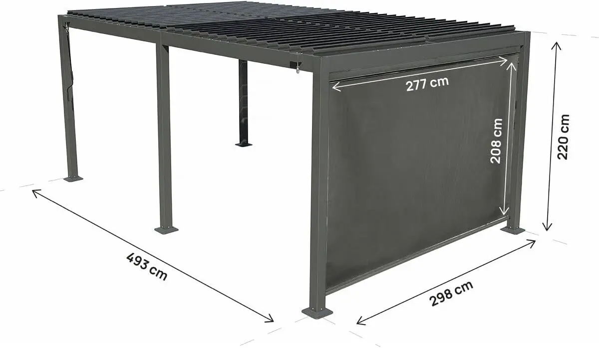 Pergola en aluminium gris 3 x 5 m vue 3