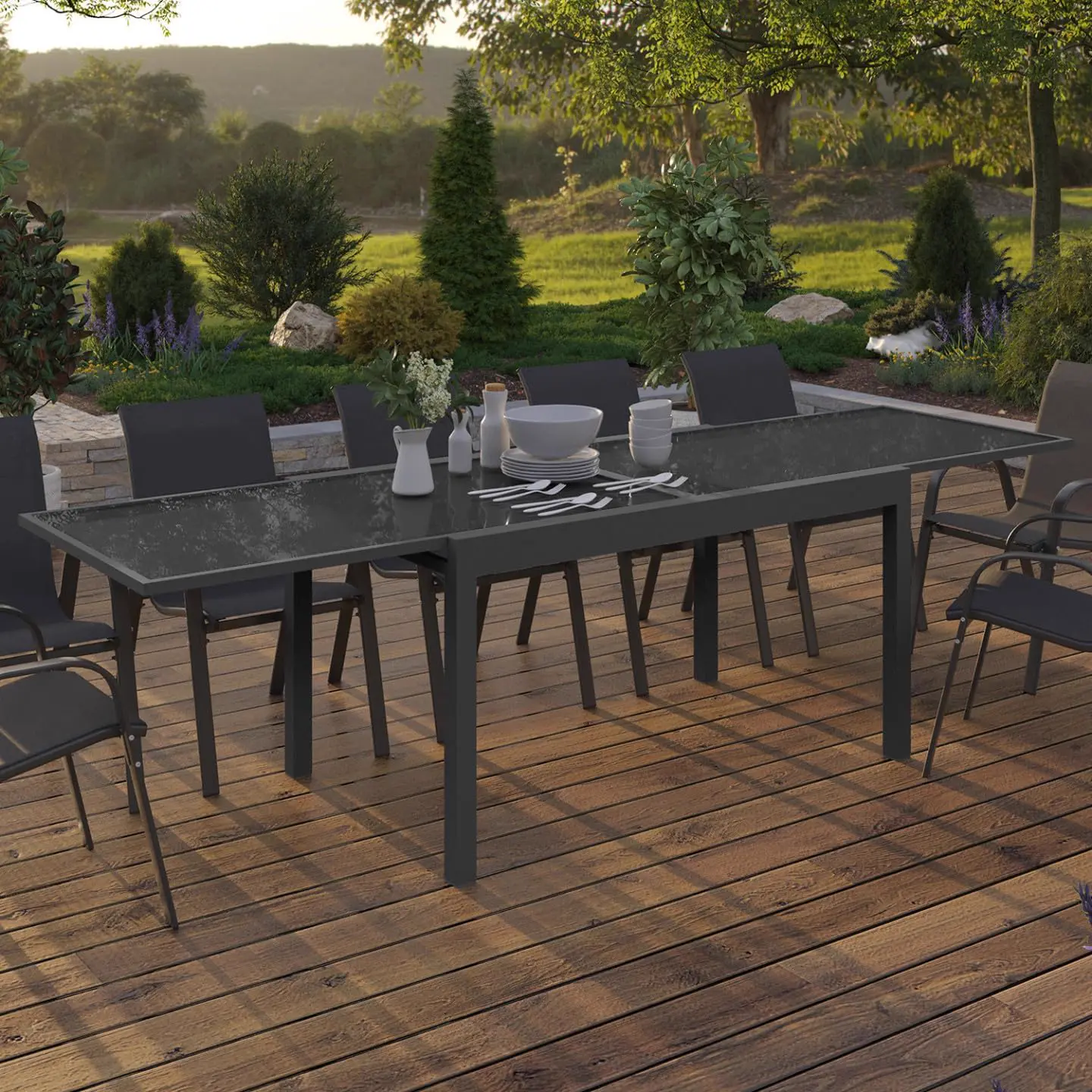 Table de jardin 12 places en aluminium gris 5 x 65 cm vue 2