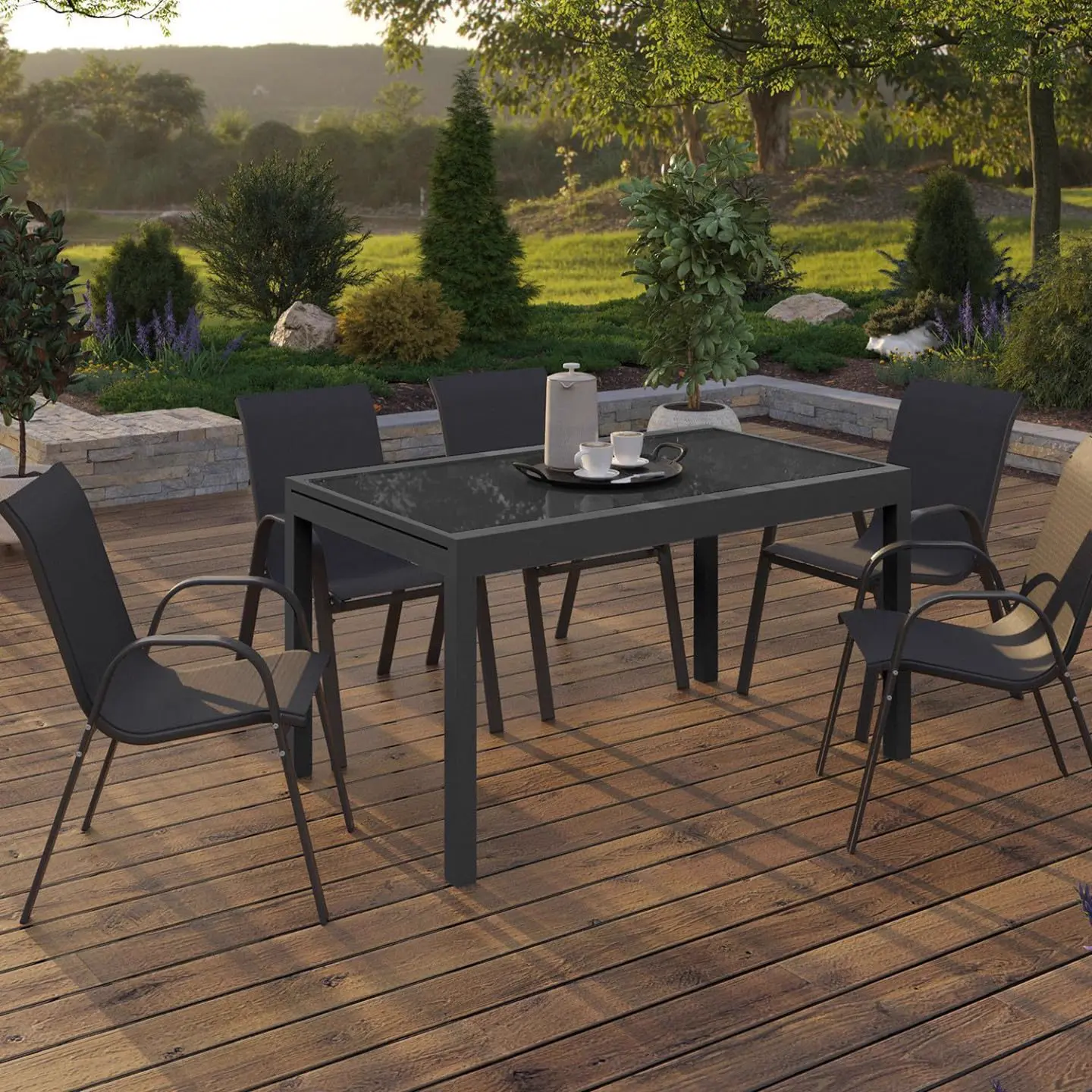 Table de jardin 12 places en aluminium gris 5 x 65 cm vue 5