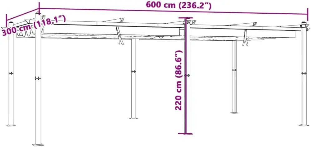 Pergola en aluminium crème 3x6 m rétractable vue 9