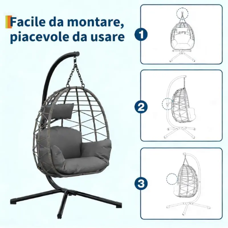 Fauteuils suspendus en rotin gris vue 4