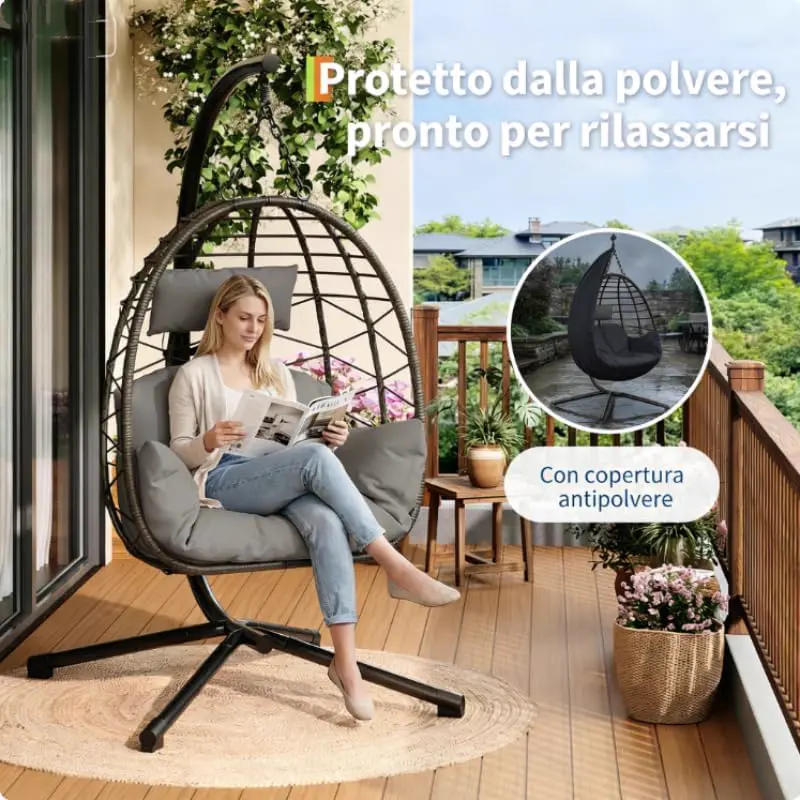 Fauteuils suspendus en rotin gris vue 5