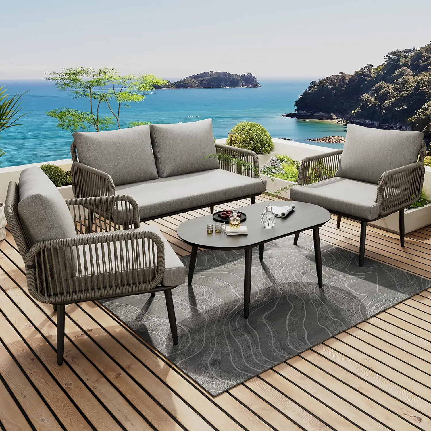 Salon de jardin 4 places gris 59 x 74 vue 1