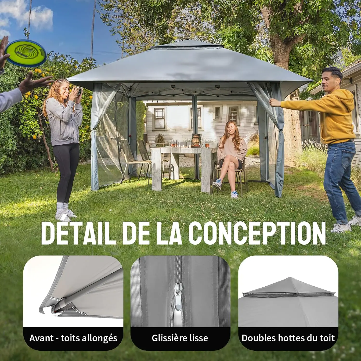 Tonnelle en acier gris 4 x 4 m vue 4