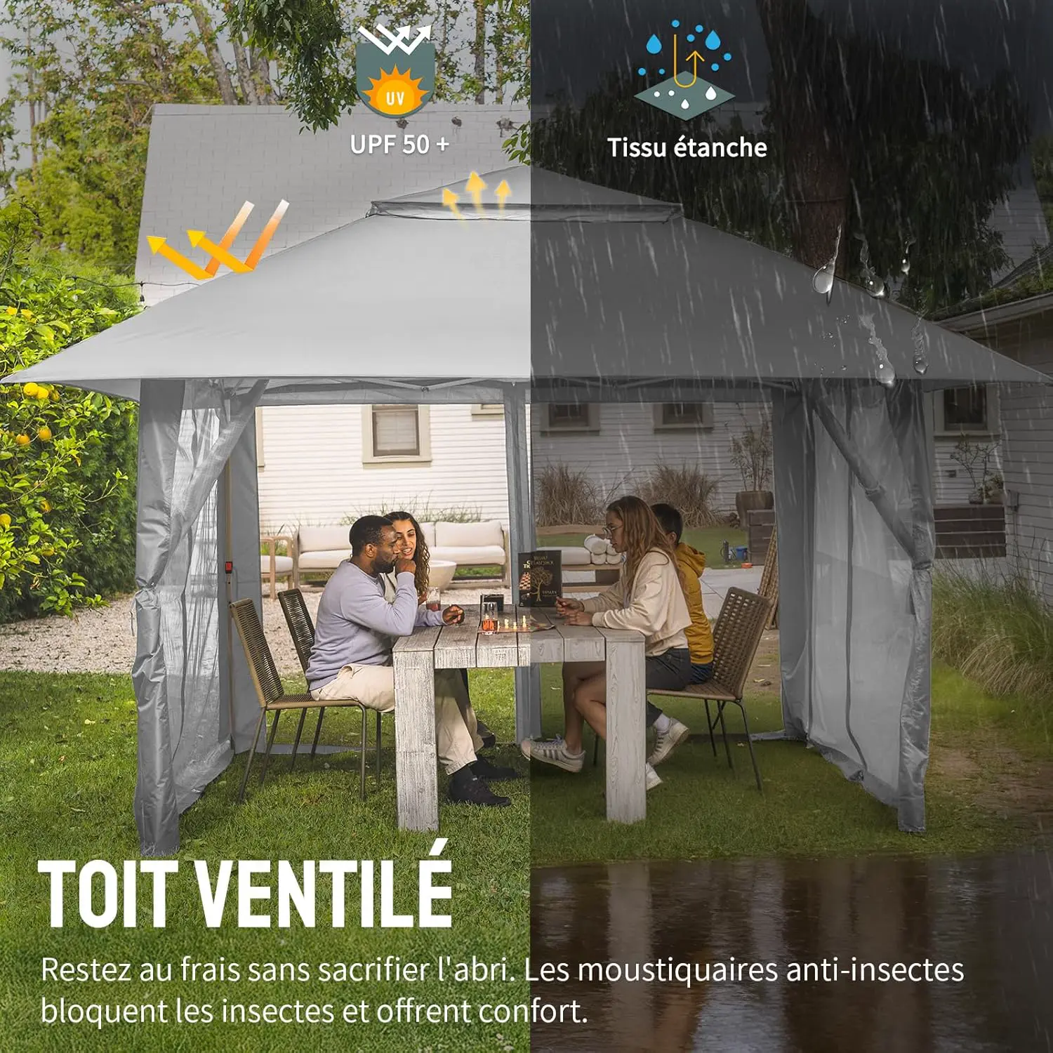 Tonnelle en acier gris 4 x 4 m vue 5