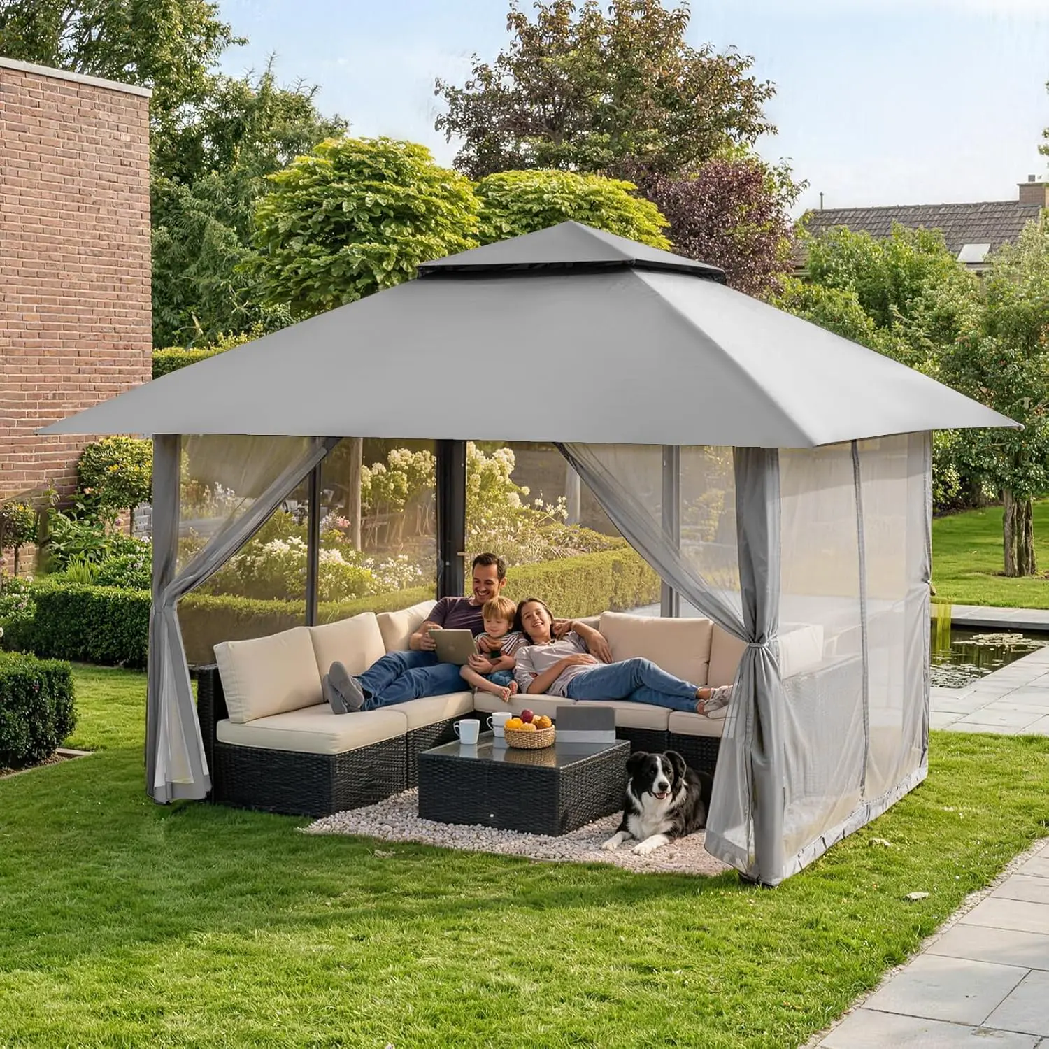 Tonnelle en acier gris 4 x 4 m vue 9