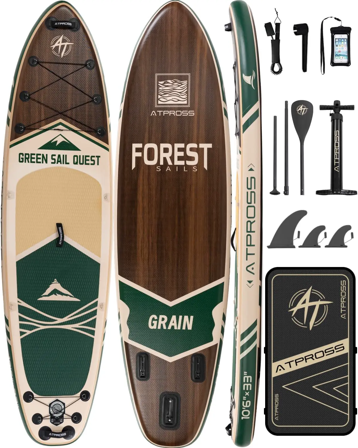 Paddle gonflable en bois vert vue 1