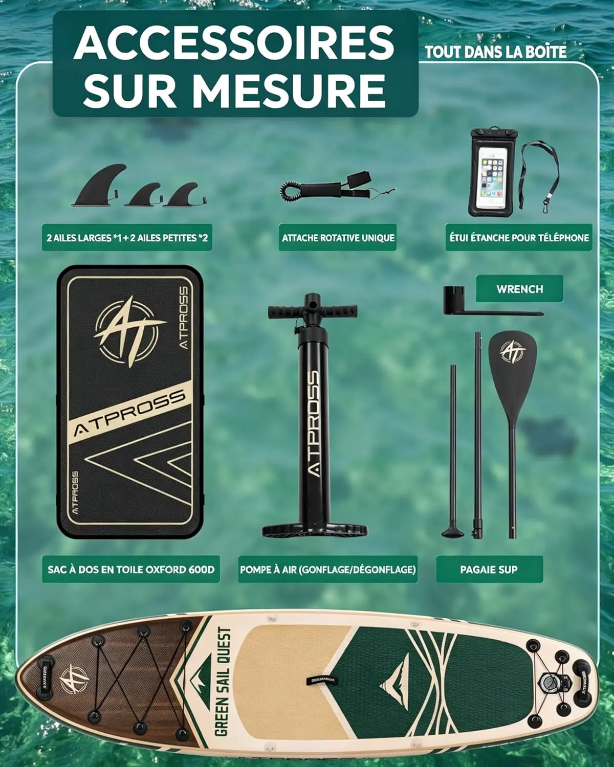 Paddle gonflable en bois vert vue 6