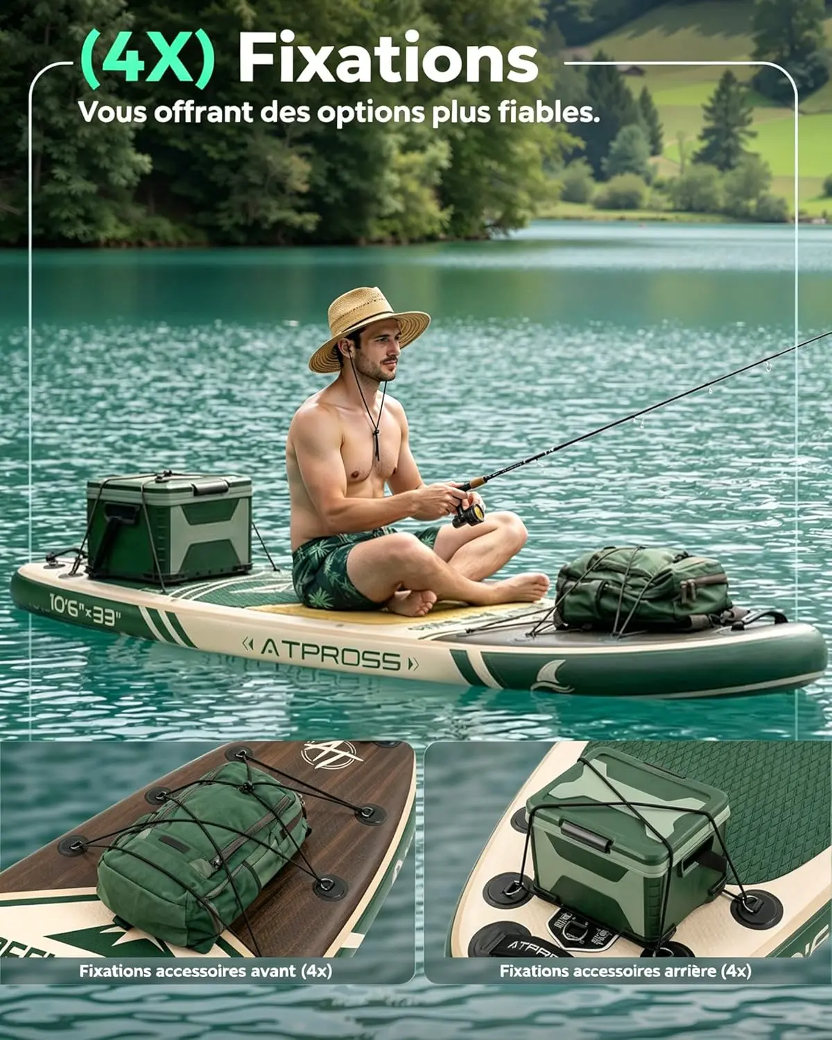 Paddle gonflable en bois vert vue 7