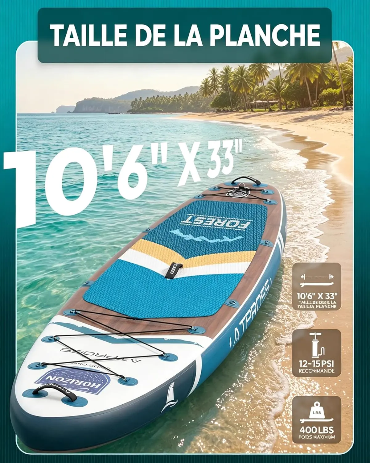 Paddle gonflable 2 places en aluminium 320 × 84 cm vue 3
