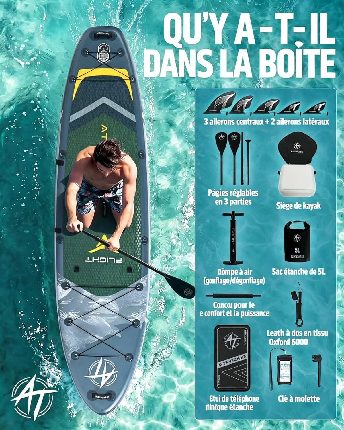 Paddle gonflable gris vue 4