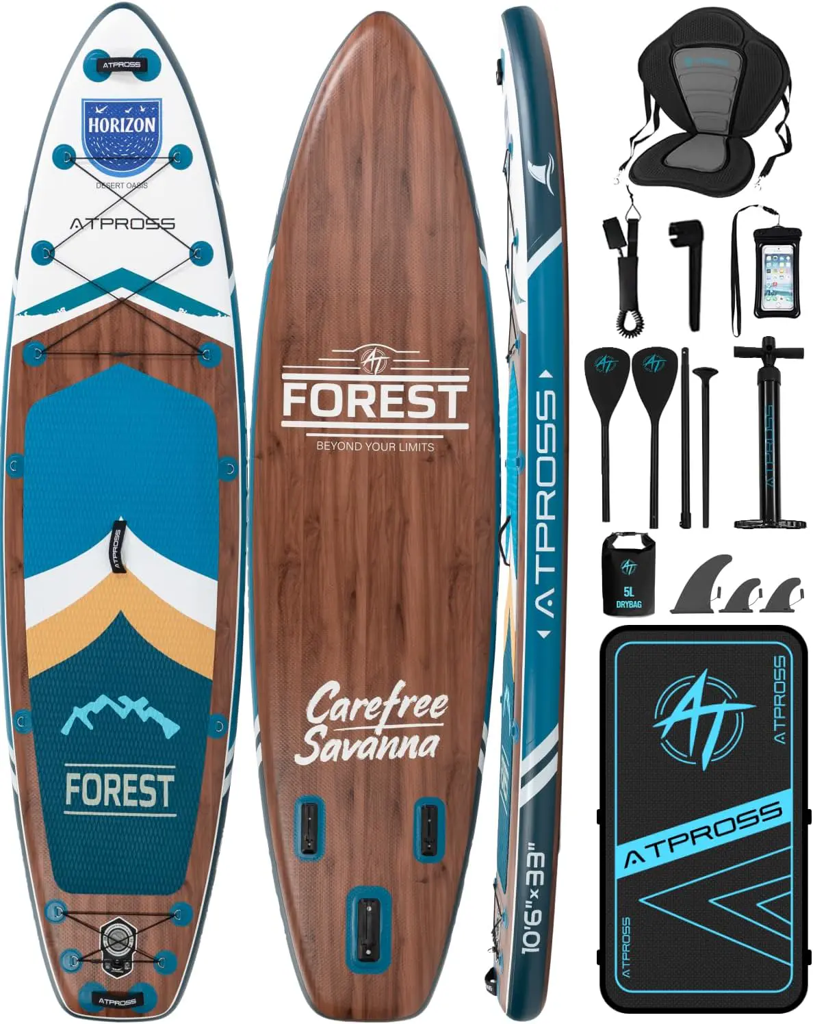 Paddle gonflable en bois bleu vue 1