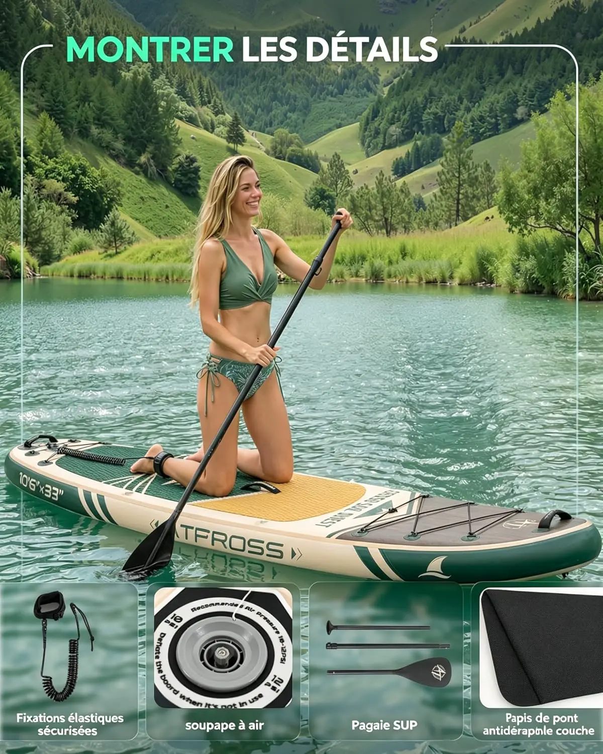 Paddle gonflable en bois bleu vue 5
