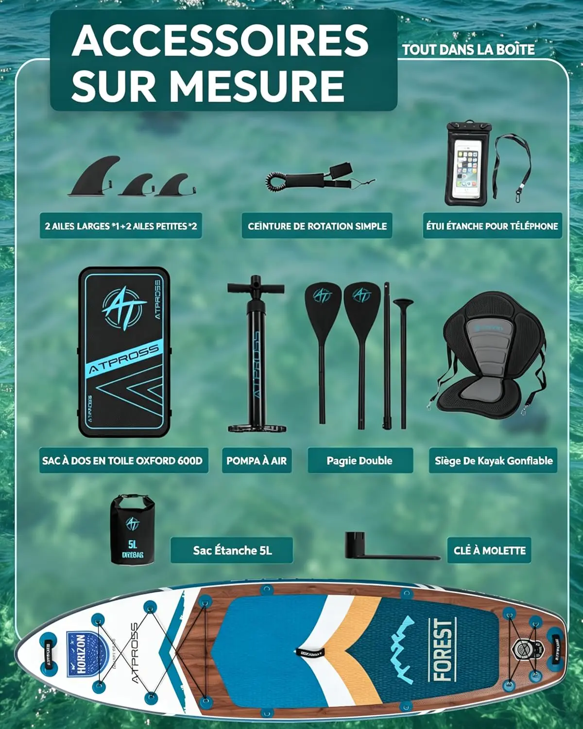 Paddle gonflable en bois bleu vue 7