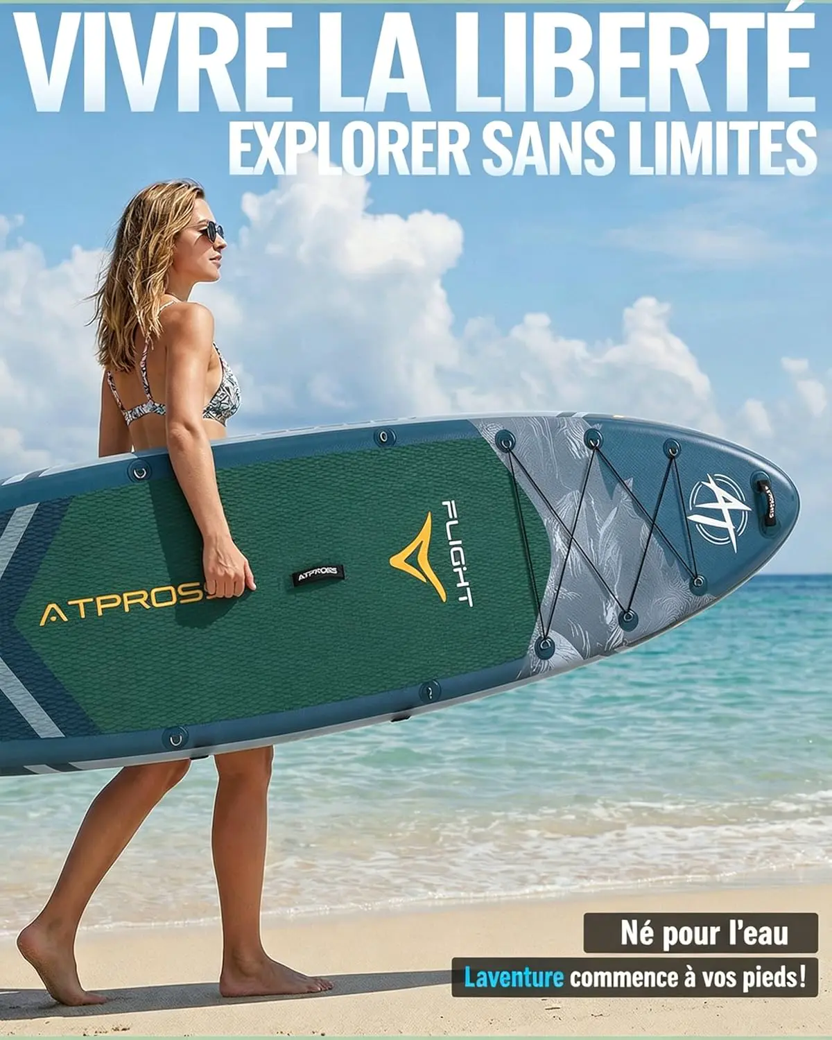 Paddle gonflable vert vue 3