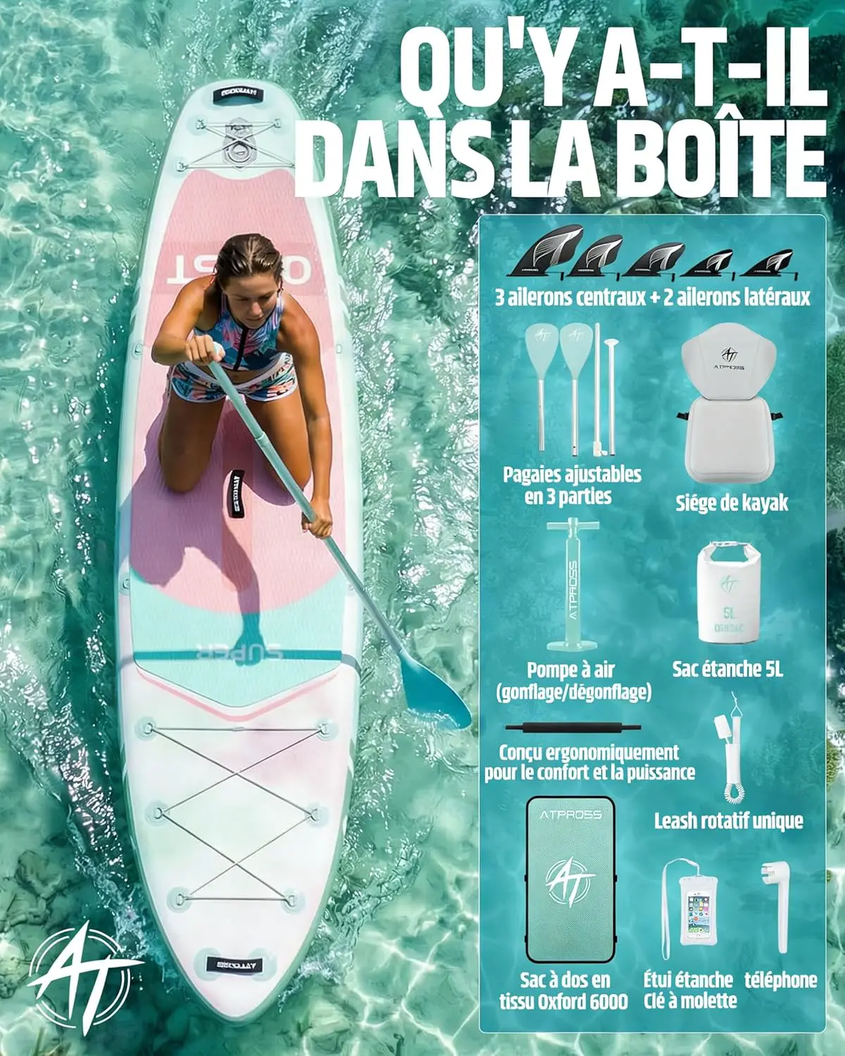 Paddle gonflable vert vue 4