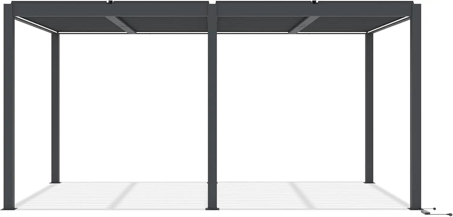 Pergola en aluminium gris 5x3m autoportée motorisée vue 4