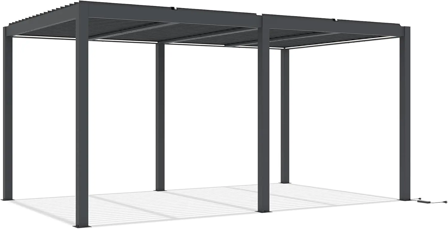 Pergola en aluminium gris 5x3m autoportée motorisée vue 6