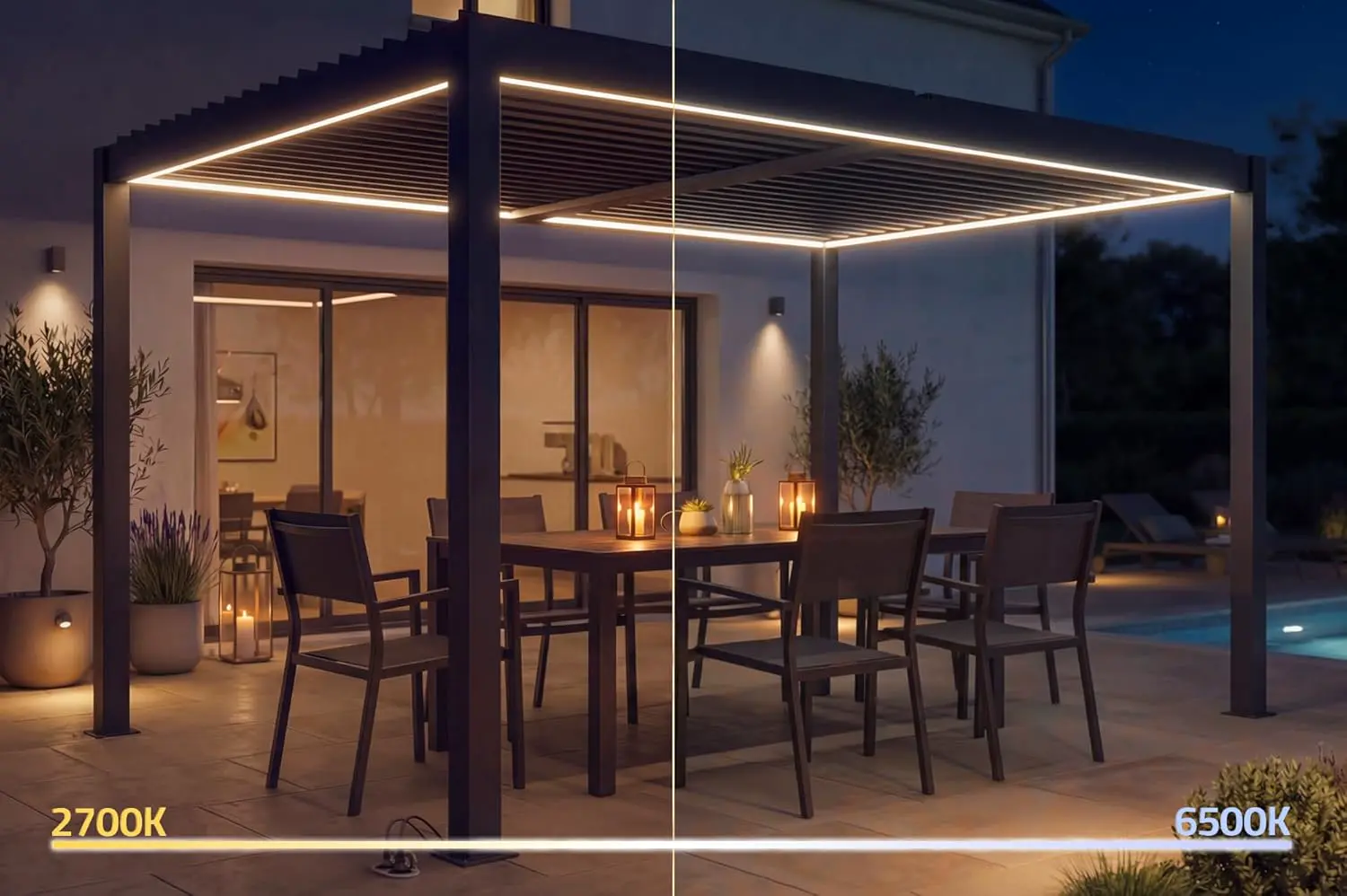 Pergola en aluminium gris 4x3m autoportée motorisée vue 3