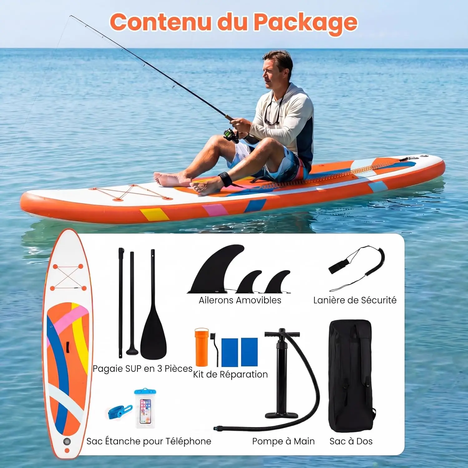 Paddle gonflable en aluminium bleu 77 x 16 cm vue 10