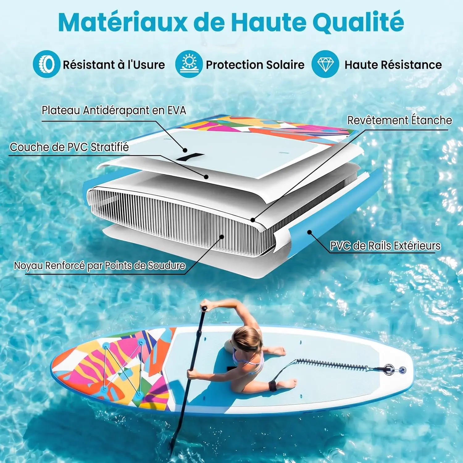 Paddle gonflable en aluminium bleu 77 x 16 cm vue 4
