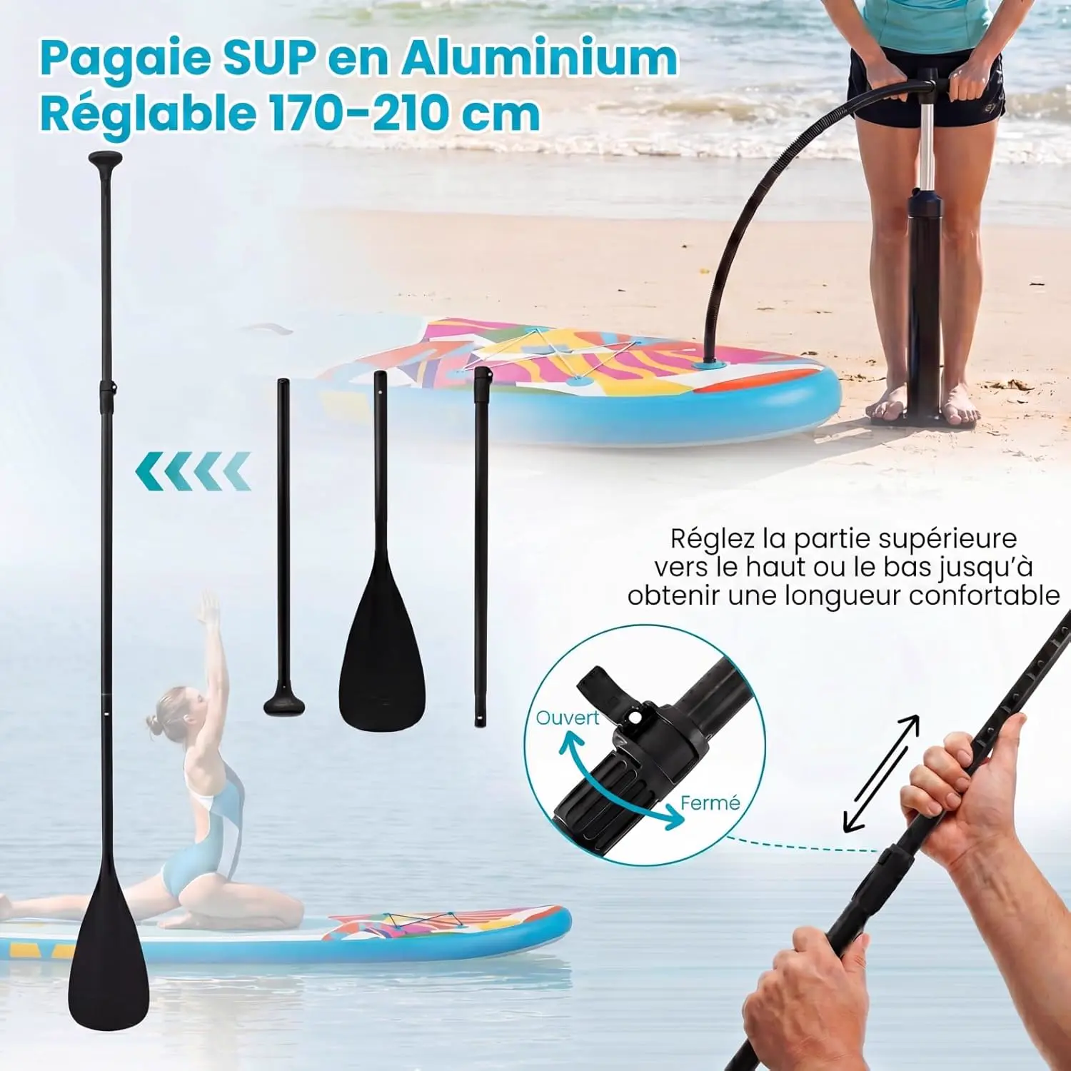 Paddle gonflable en aluminium bleu 77 x 16 cm vue 6