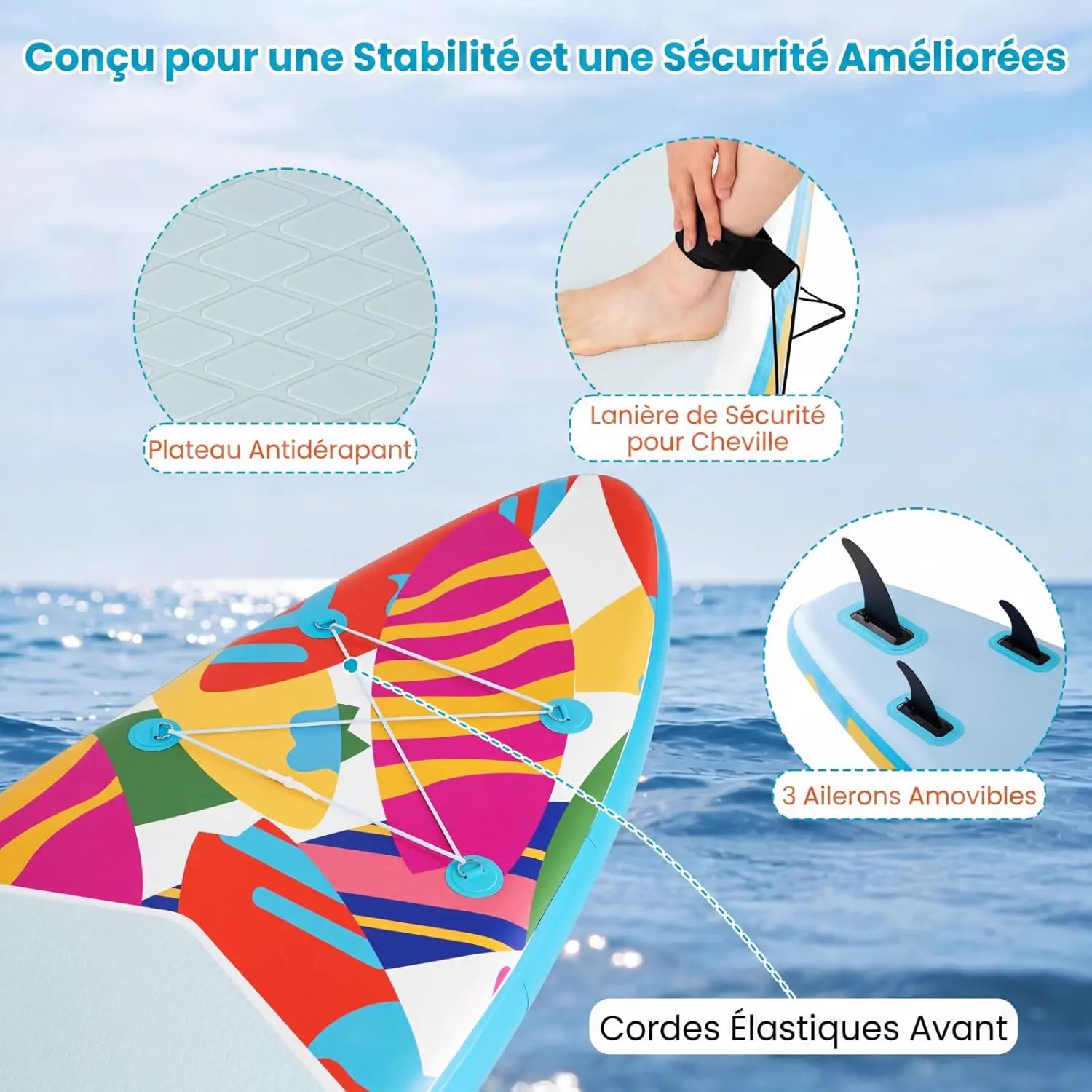 Paddle gonflable en aluminium bleu 77 x 16 cm vue 7