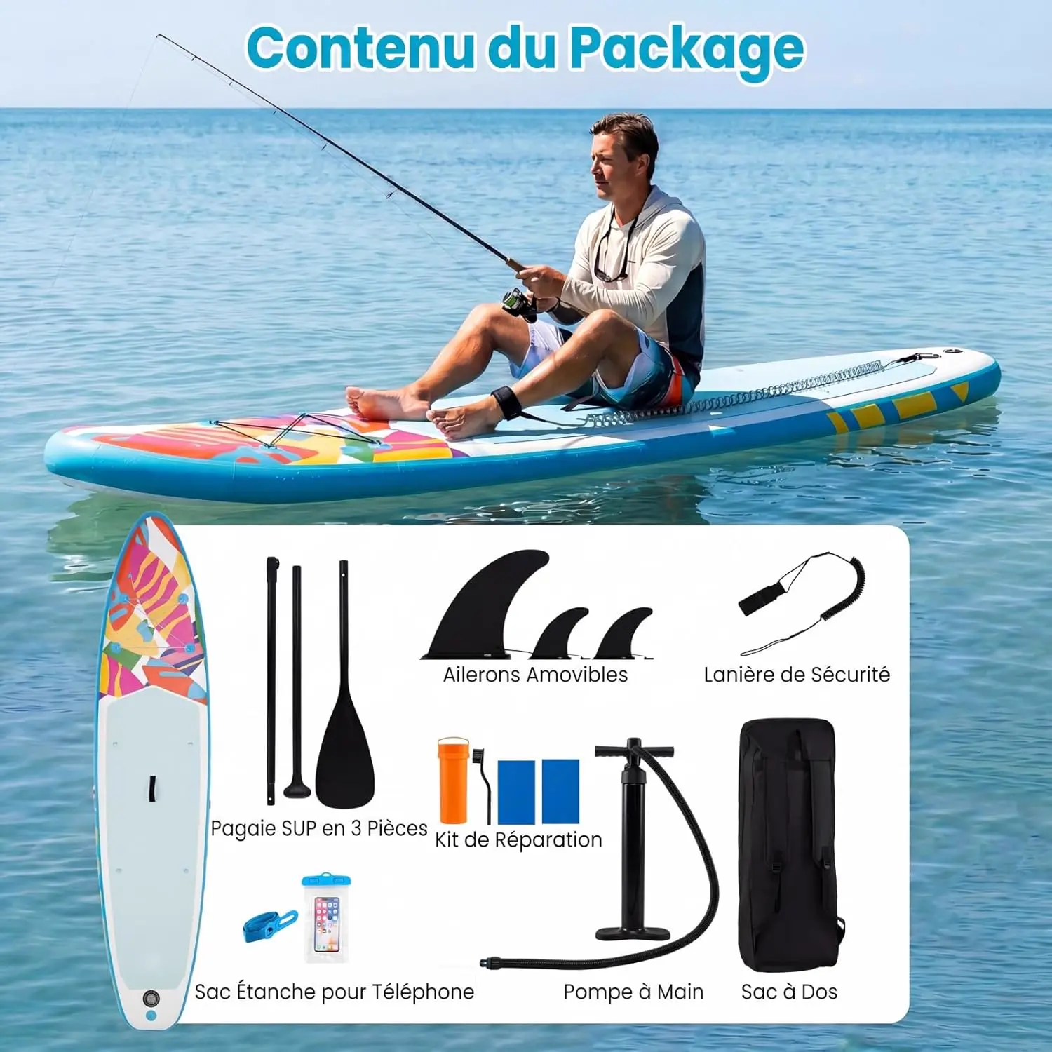 Paddle gonflable en aluminium bleu 77 x 16 cm vue 9