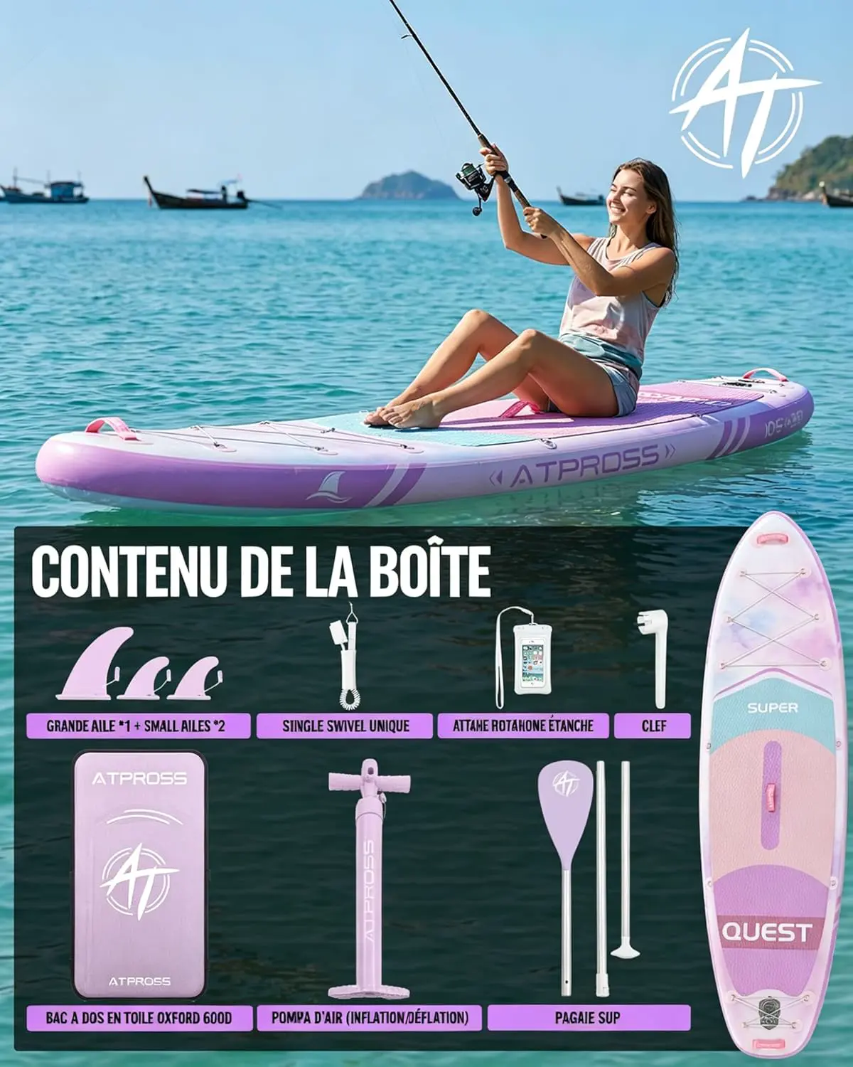 Paddle gonflable violet vue 3