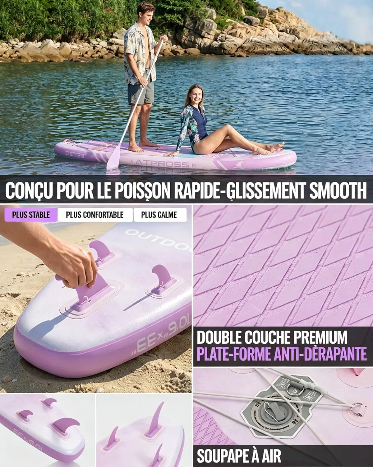 Paddle gonflable violet vue 5