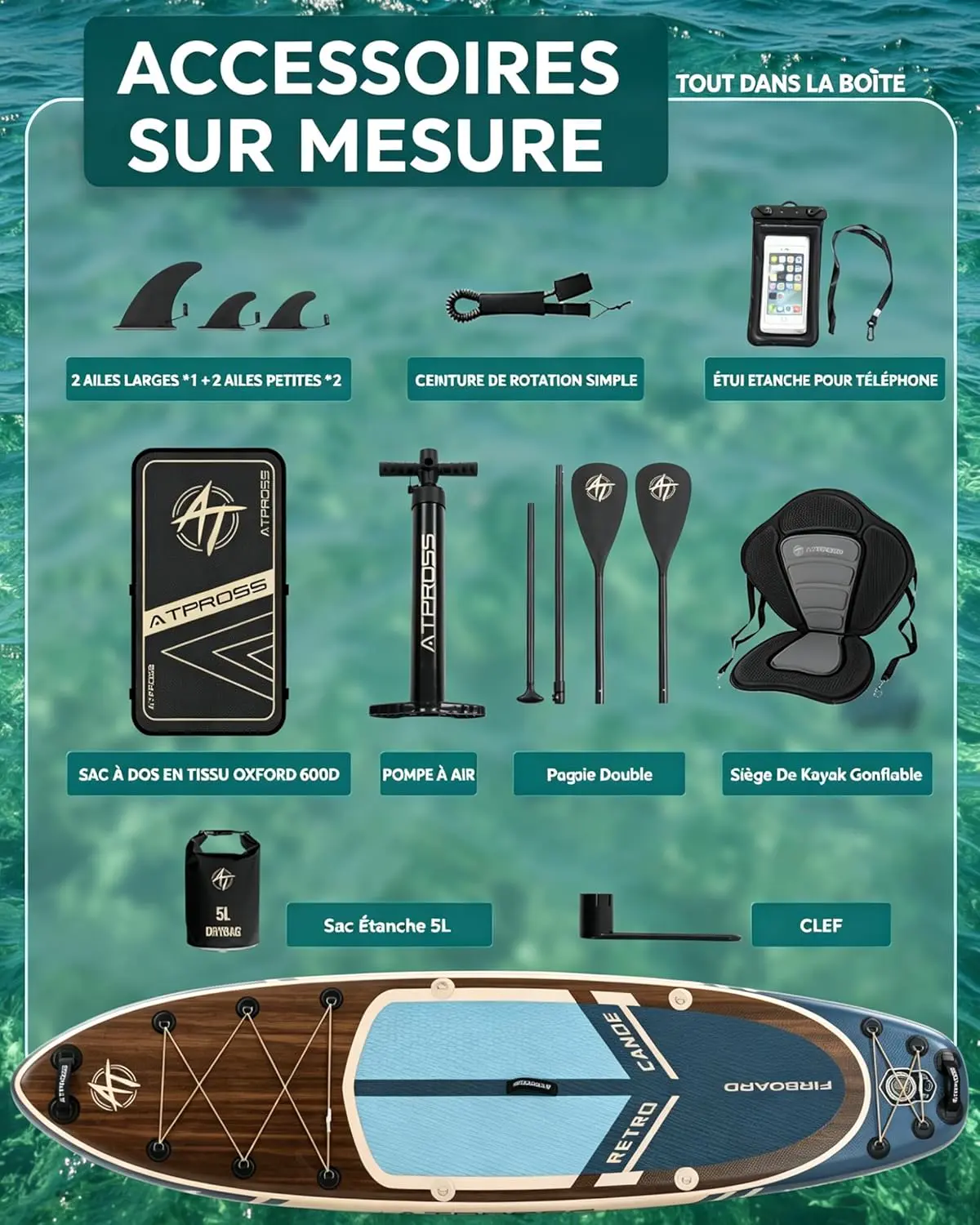 Paddle gonflable en bois vue 2