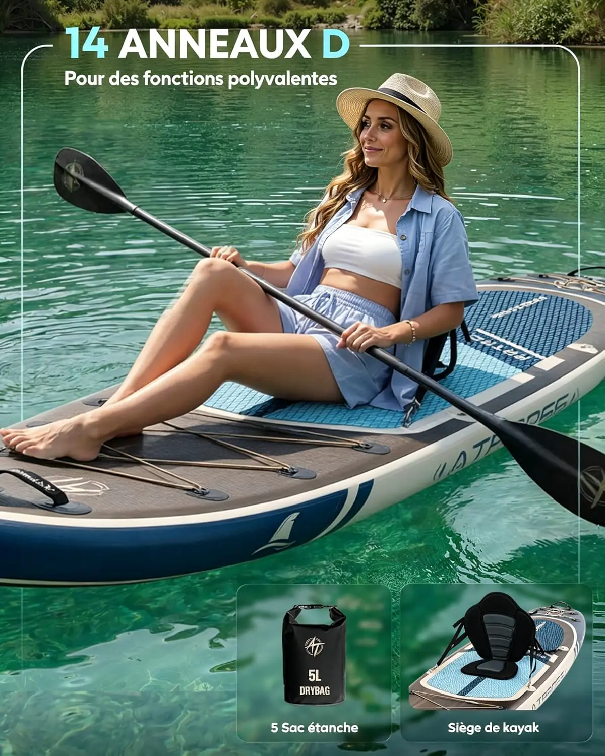 Paddle gonflable en bois vue 3