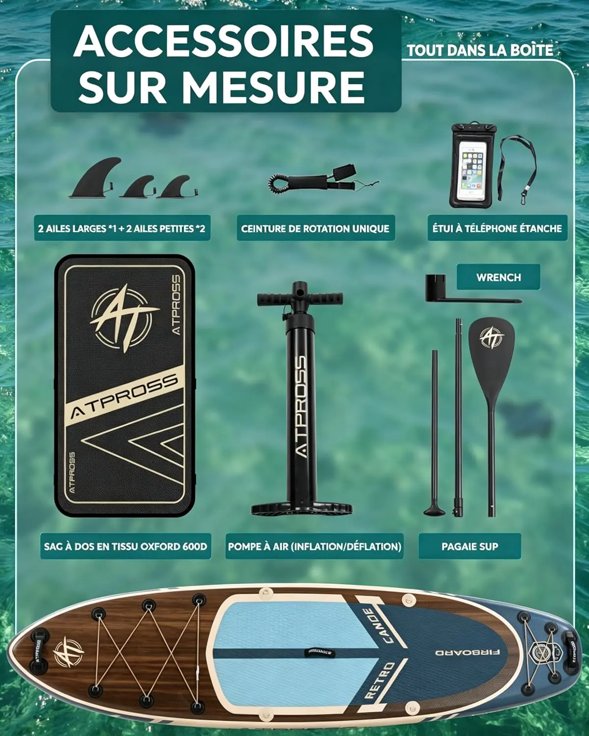Paddle gonflable en bois vue 3