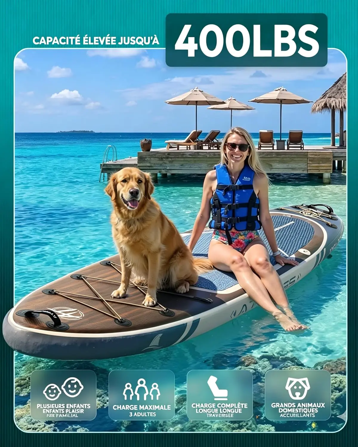 Paddle gonflable en bois vue 5