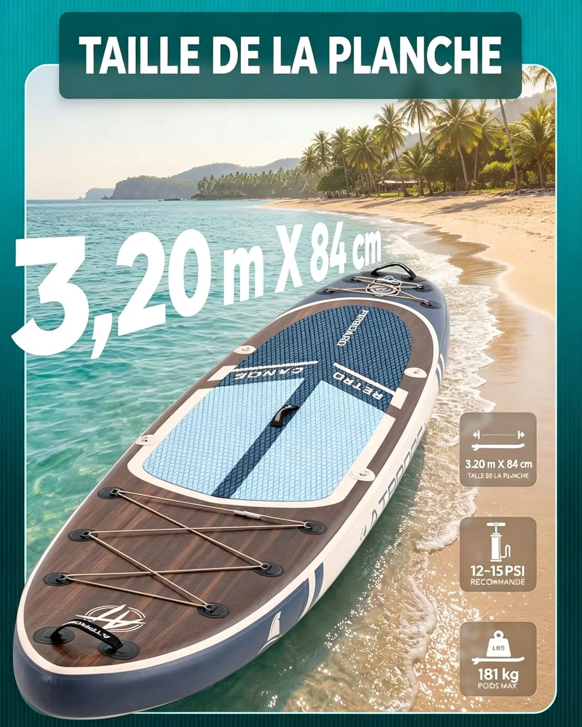 Paddle gonflable en bois vue 6