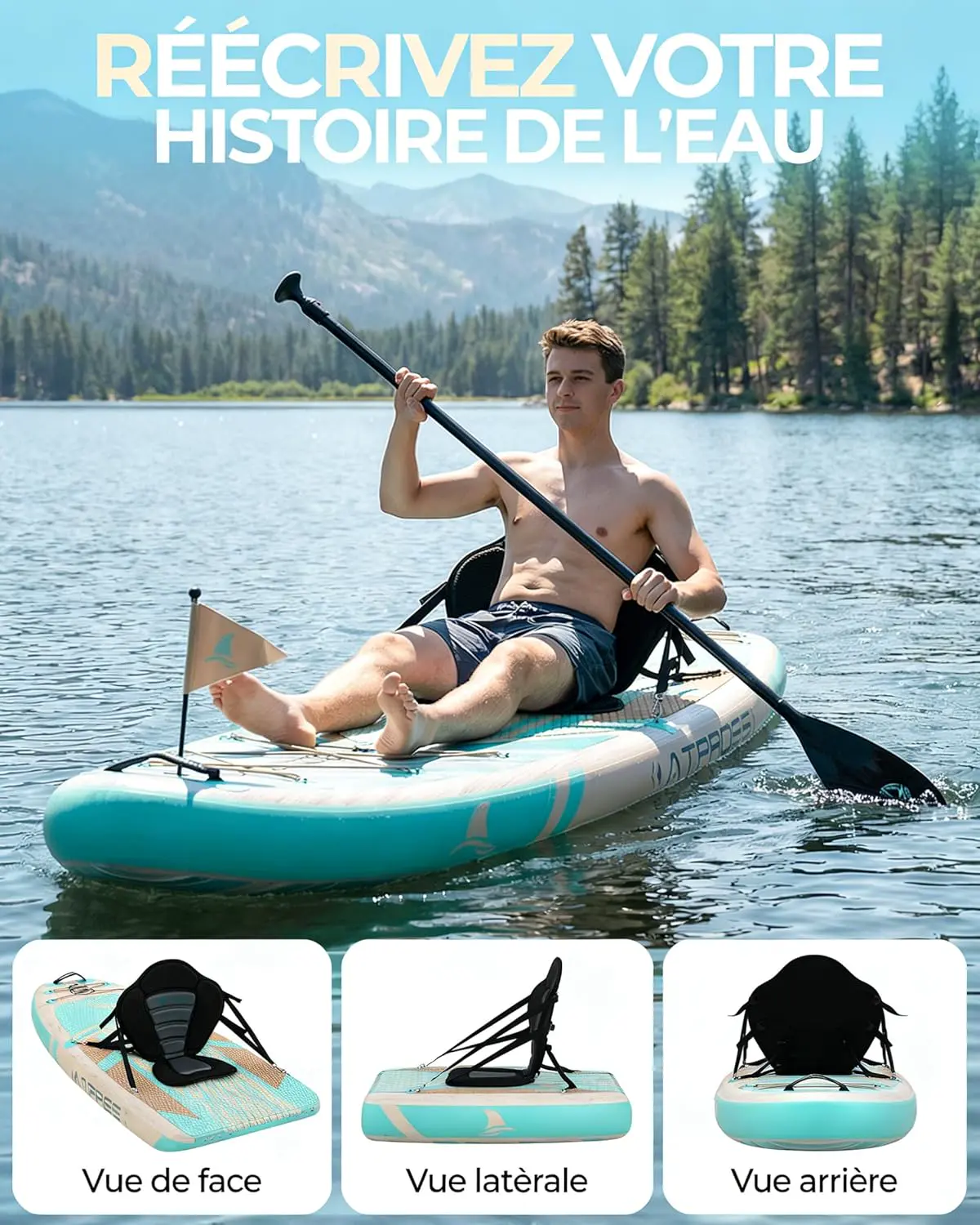 Paddle gonflable en bois vue 3