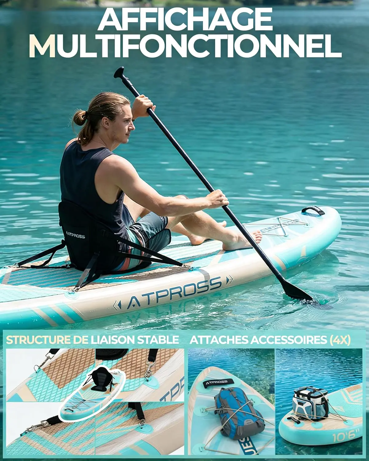 Paddle gonflable en bois vue 4
