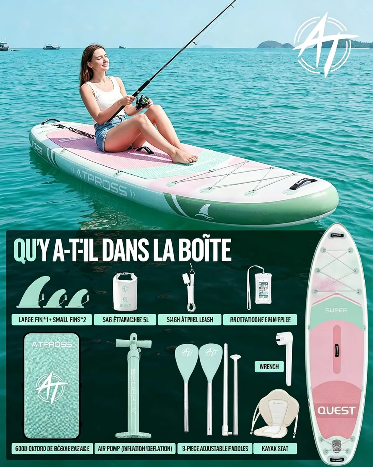 Paddle gonflable vert vue 2