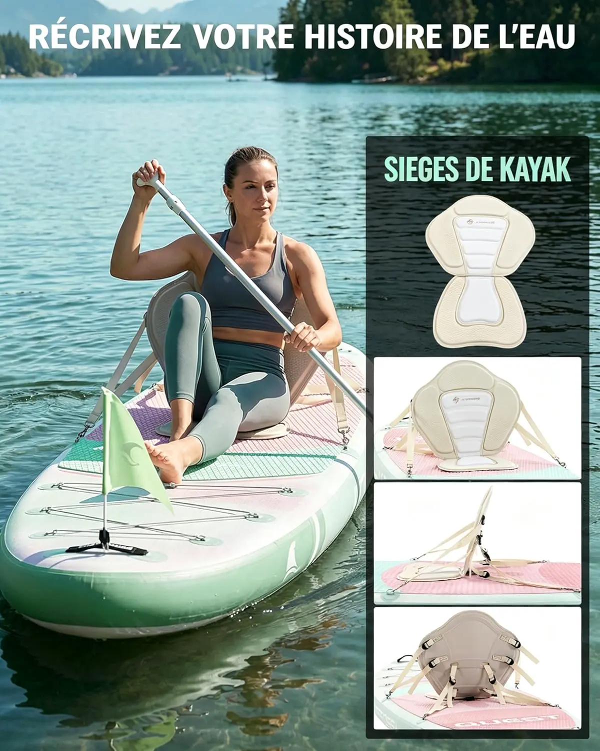 Paddle gonflable vert vue 3